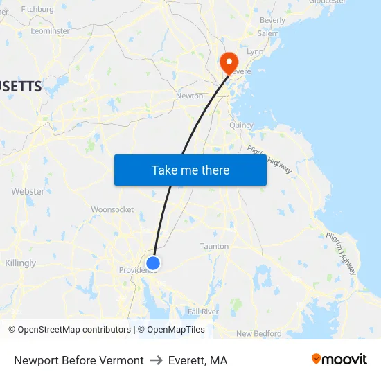 Newport Before Vermont to Everett, MA map