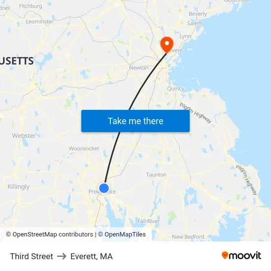 Third Street to Everett, MA map