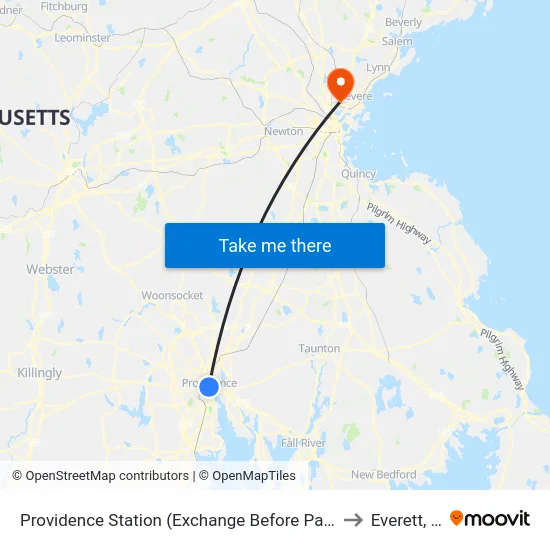 Providence Station (Exchange Before Park Row W) to Everett, MA map