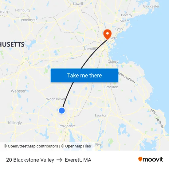 20 Blackstone Valley to Everett, MA map