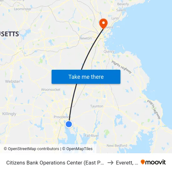 Citizens Bank Operations Center (East Providence) to Everett, MA map