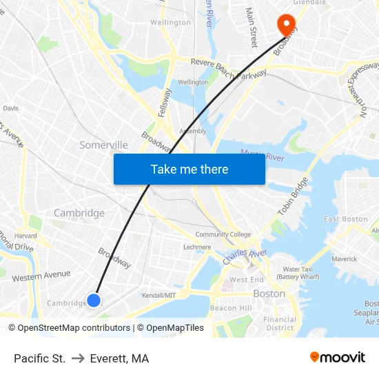 Pacific St. to Everett, MA map