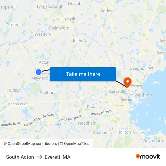 South Acton to Everett, MA map