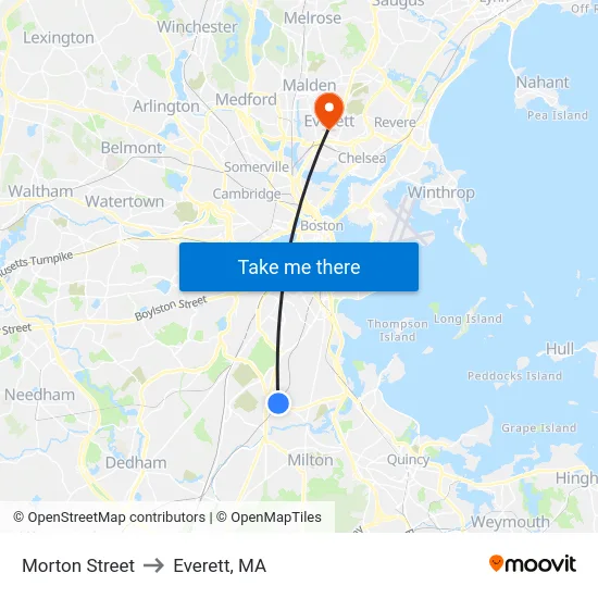 Morton Street to Everett, MA map
