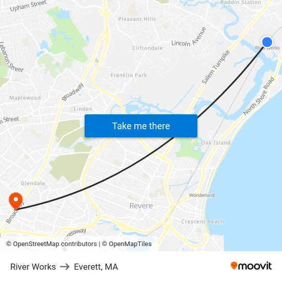 River Works to Everett, MA map