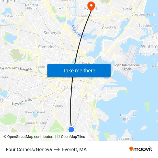 Four Corners/Geneva to Everett, MA map