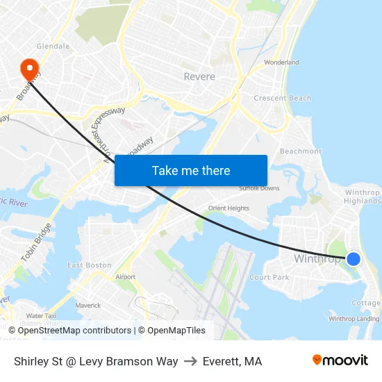 Shirley St @ Levy Bramson Way to Everett, MA map