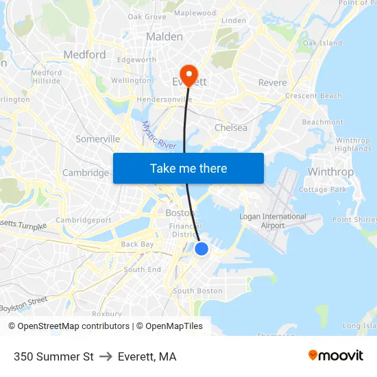 350 Summer St to Everett, MA map