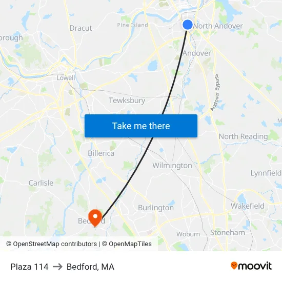Plaza 114 to Bedford, MA map
