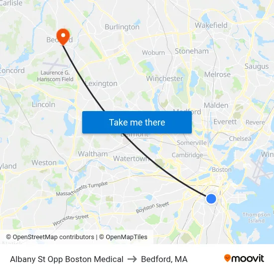 Albany St Opp Boston Medical to Bedford, MA map