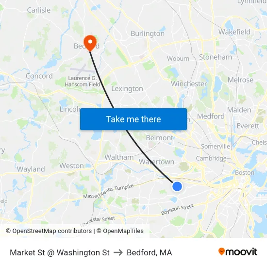 Market St @ Washington St to Bedford, MA map