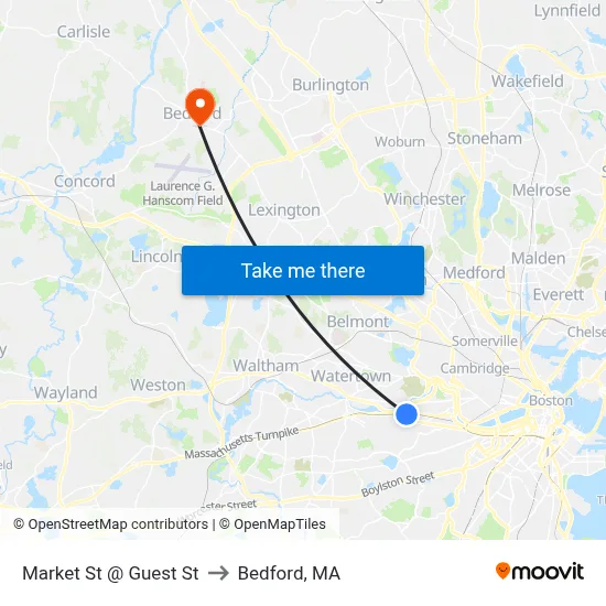 Market St @ Guest St to Bedford, MA map