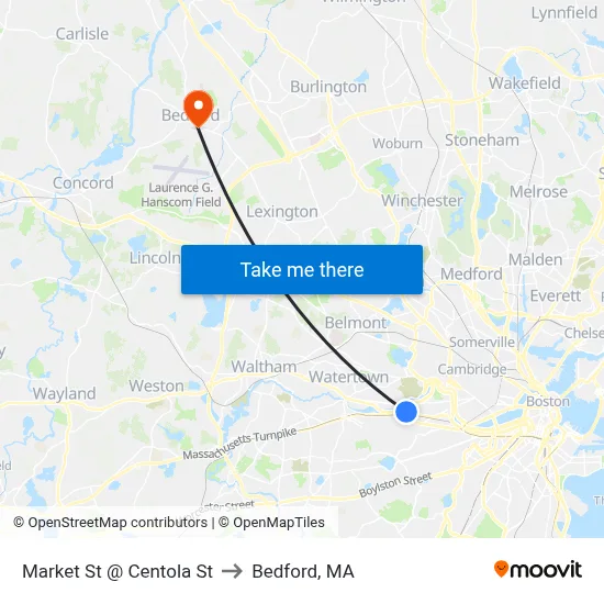 Market St @ Centola St to Bedford, MA map
