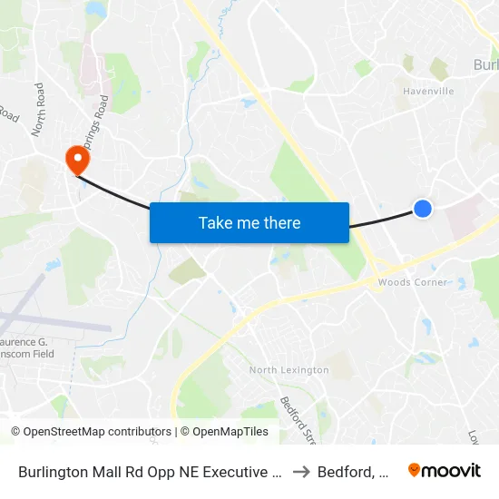 Burlington Mall Rd Opp NE Executive Pk to Bedford, MA map