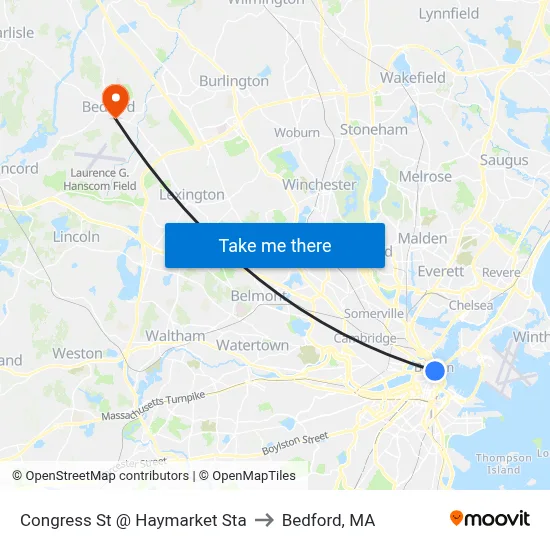 Congress St @ Haymarket Sta to Bedford, MA map