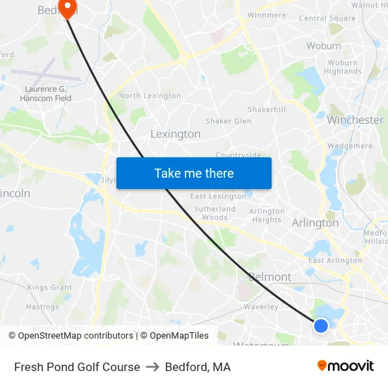 Fresh Pond Golf Course to Bedford, MA map