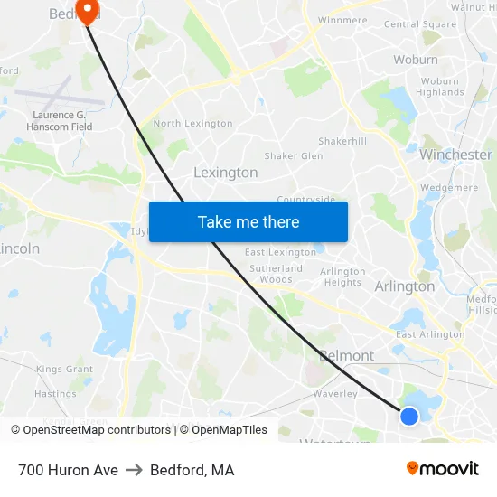 700 Huron Ave to Bedford, MA map