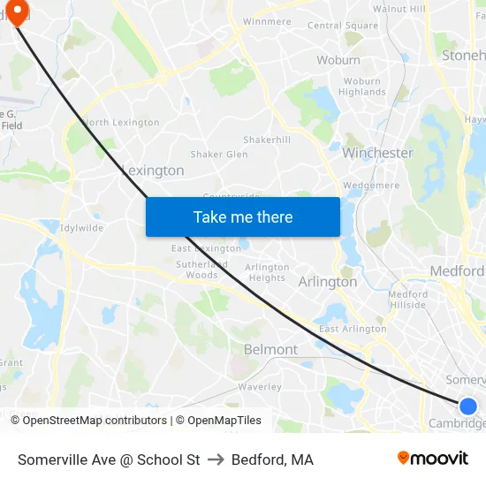 Somerville Ave @ School St to Bedford, MA map