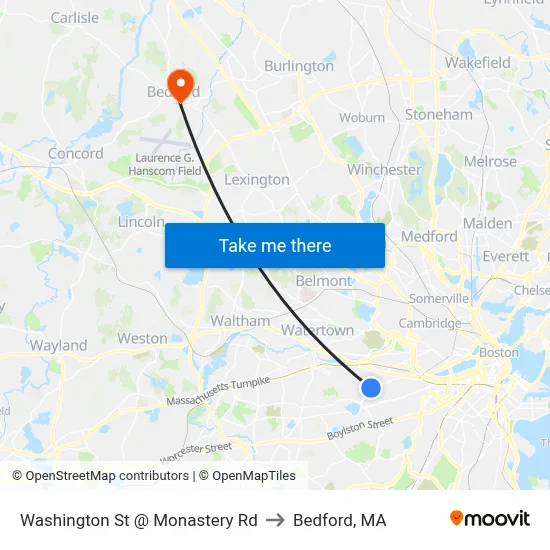 Washington St @ Monastery Rd to Bedford, MA map