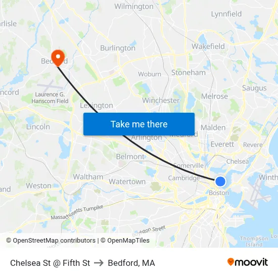 Chelsea St @ Fifth St to Bedford, MA map