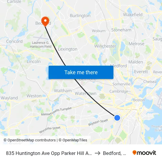 835 Huntington Ave Opp Parker Hill Ave to Bedford, MA map