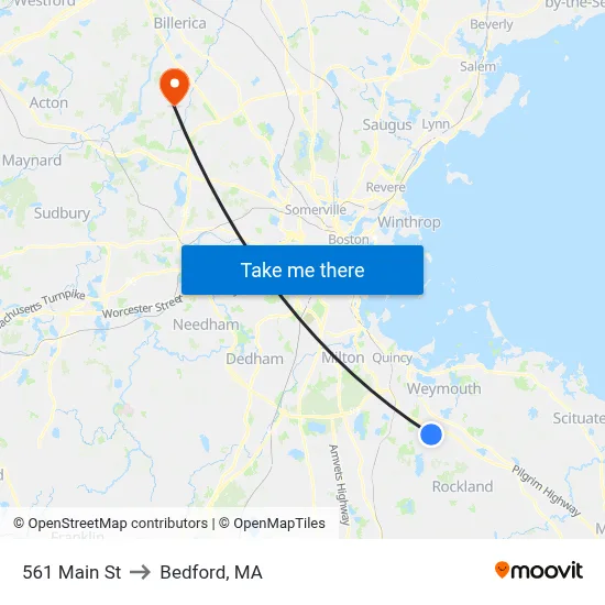 561 Main St to Bedford, MA map