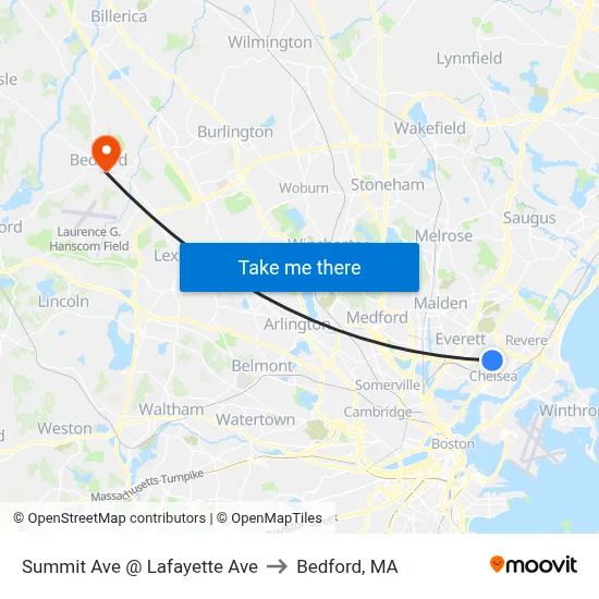 Summit Ave @ Lafayette Ave to Bedford, MA map