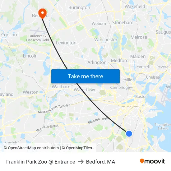 Franklin Park Zoo @ Entrance to Bedford, MA map
