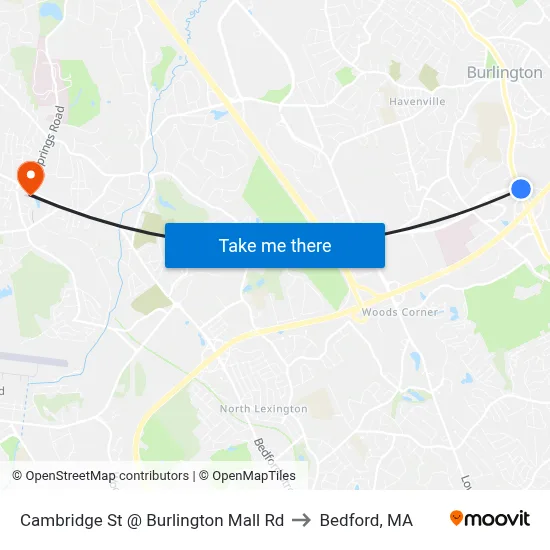 Cambridge St @ Burlington Mall Rd to Bedford, MA map