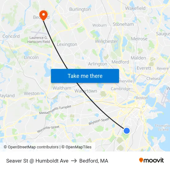 Seaver St @ Humboldt Ave to Bedford, MA map