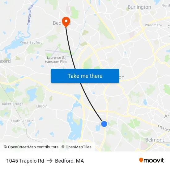 1045 Trapelo Rd to Bedford, MA map