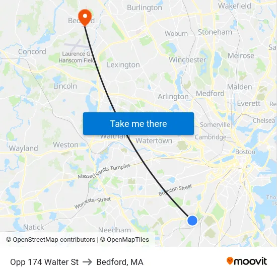 Opp 174 Walter St to Bedford, MA map