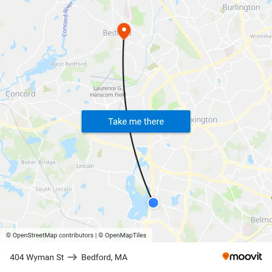 404 Wyman St to Bedford, MA map