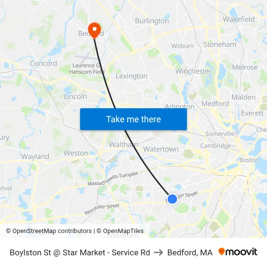 Boylston St @ Star Market - Service Rd to Bedford, MA map