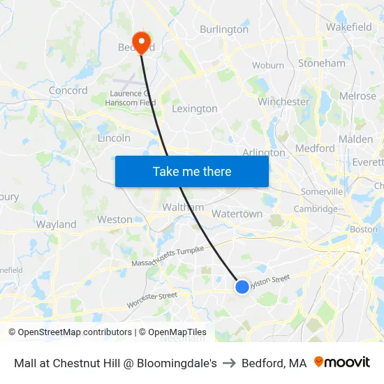 Mall at Chestnut Hill @ Bloomingdale's to Bedford, MA map
