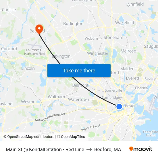 Main St @ Kendall Station - Red Line to Bedford, MA map