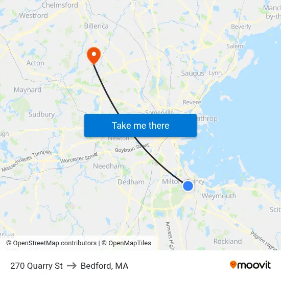 270 Quarry St to Bedford, MA map