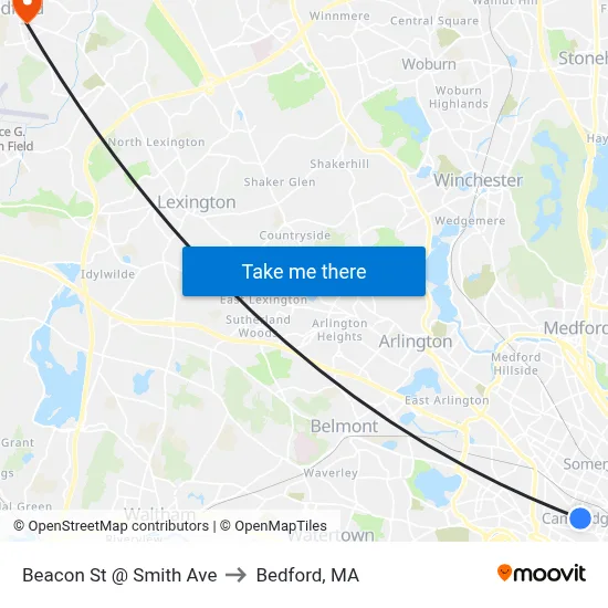 Beacon St @ Smith Ave to Bedford, MA map