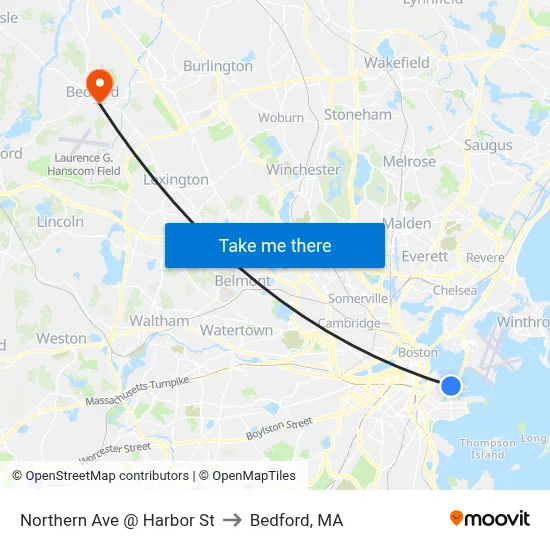 Northern Ave @ Harbor St to Bedford, MA map