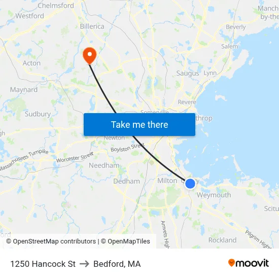 1250 Hancock St to Bedford, MA map