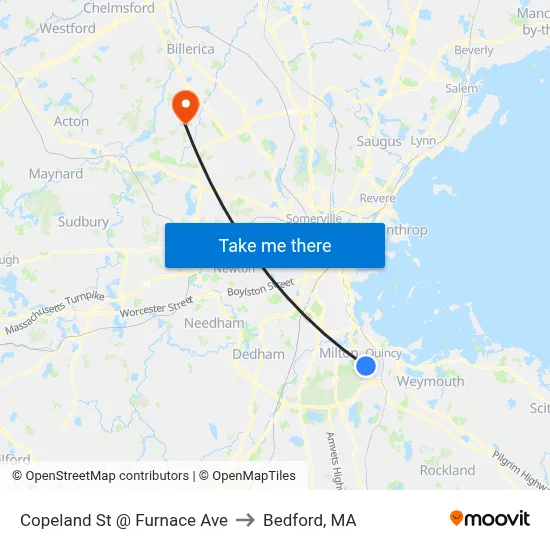 Copeland St @ Furnace Ave to Bedford, MA map