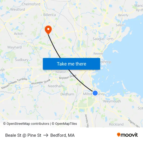 Beale St @ Pine St to Bedford, MA map