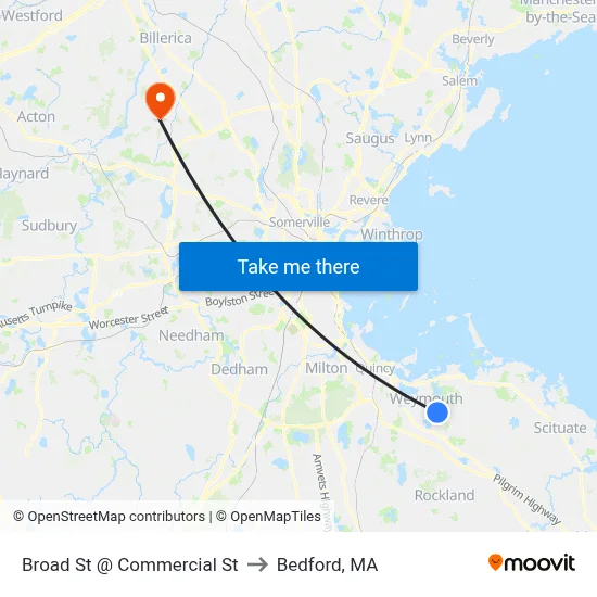 Broad St @ Commercial St to Bedford, MA map