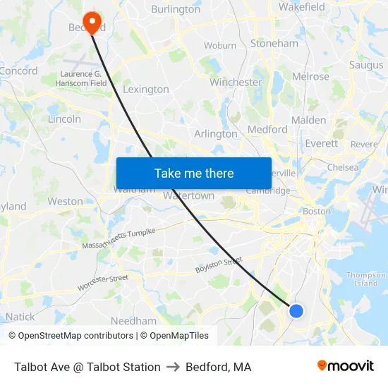 Talbot Ave @ Talbot Station to Bedford, MA map