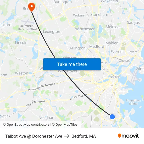 Talbot Ave @ Dorchester Ave to Bedford, MA map