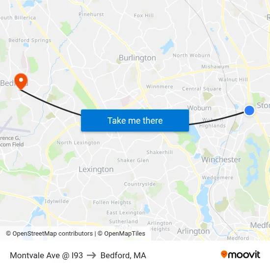 Montvale Ave @ I93 to Bedford, MA map