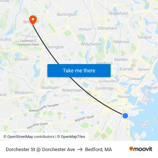 Dorchester St @ Dorchester Ave to Bedford, MA map