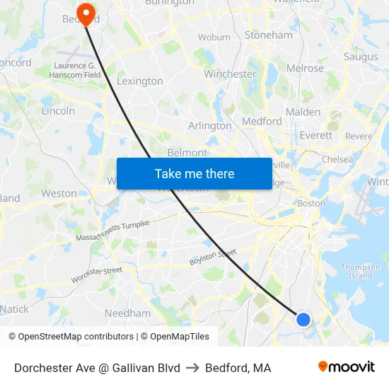 Dorchester Ave @ Gallivan Blvd to Bedford, MA map