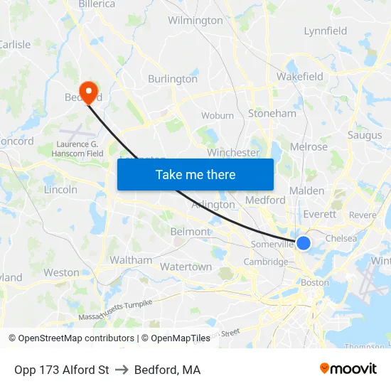 Opp 173 Alford St to Bedford, MA map