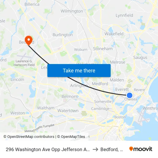 296 Washington Ave Opp Jefferson Ave to Bedford, MA map